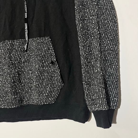 Karl Lagerfeld‎ Embroidered Tweed Patch Black Pullover Sweatshirt Womans Size S - Picture 3 of 7
